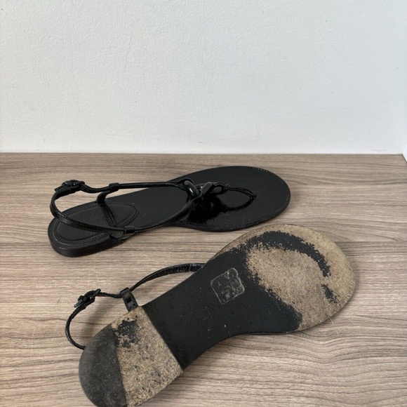 Burberry Sandals Black Patent Leather Flats Sz 7 US Authentic❤️ - Picture 5 of 8